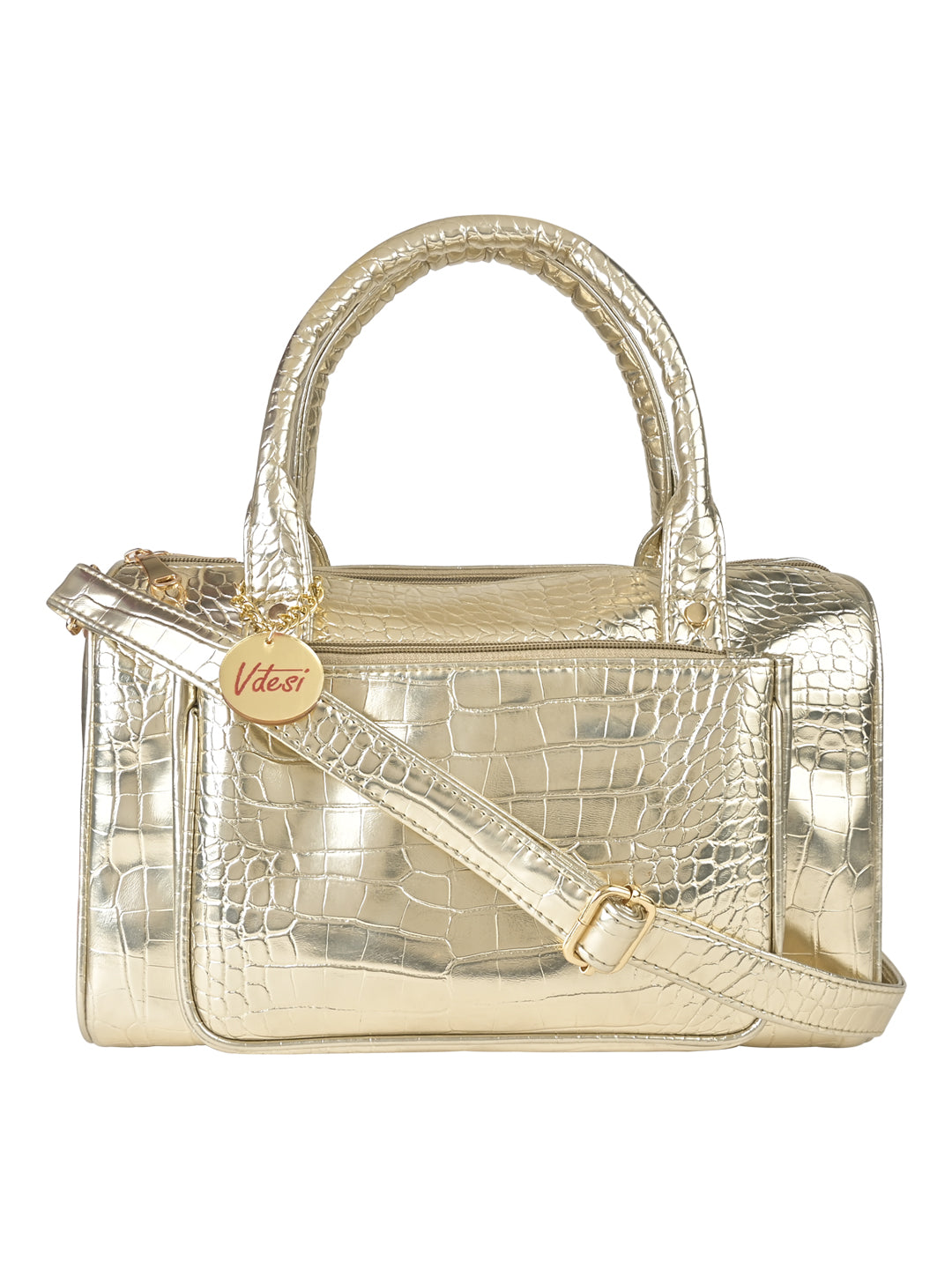 A trendy gold Croco Doctor Bag by Vdesi.