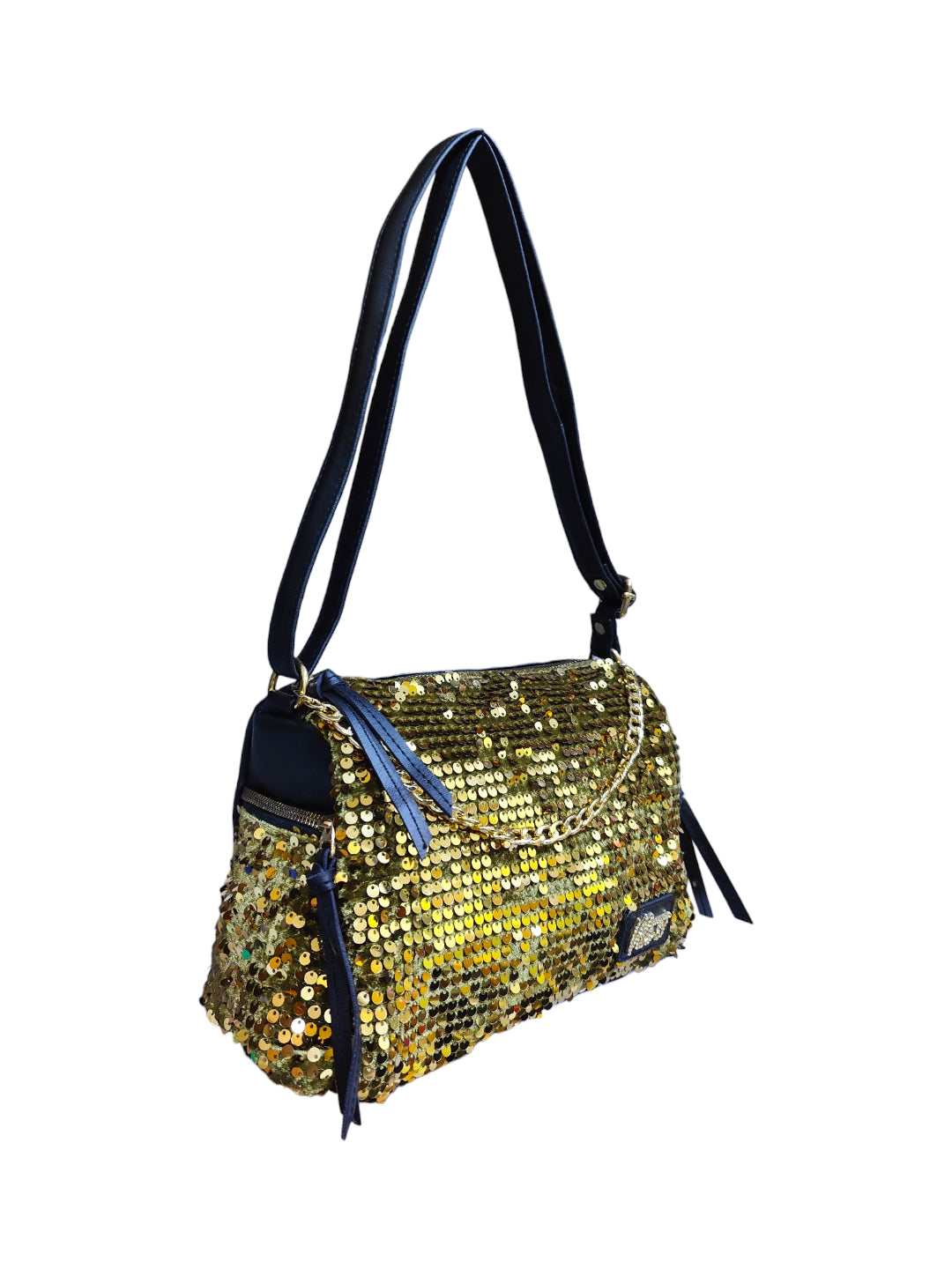 A gold sequin crossbody for ladies that will elevate your style game. 