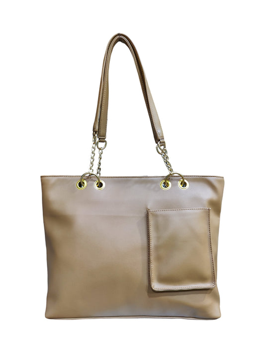 A ladies initial pocket tote bag on a plain white background. 