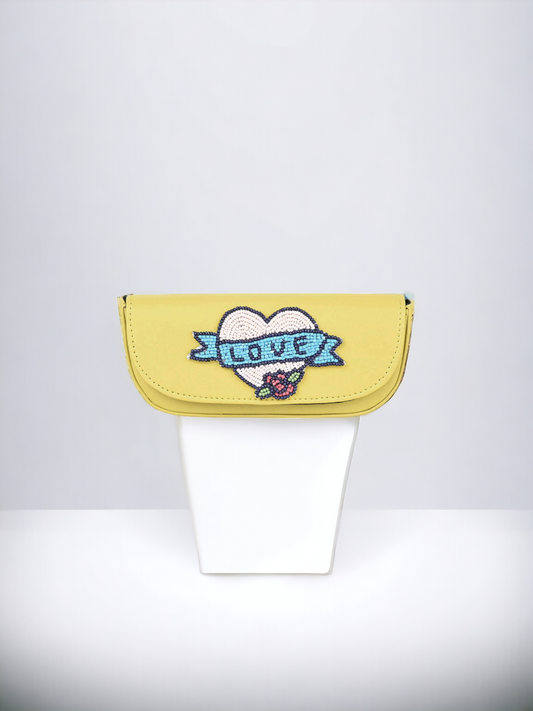 A ladies sunglass case with love written on it. 
