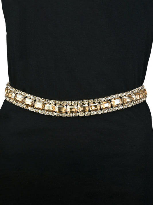 Make a style statement with our luxurious gold stone studded waist belt. 