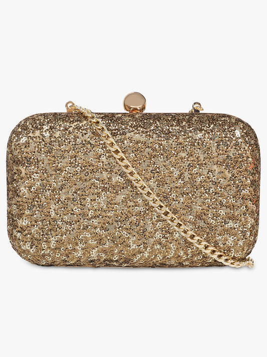 This exquisite gold clutch exudes elegance and sophistication, making it the perfect accessory for any formal occasion.